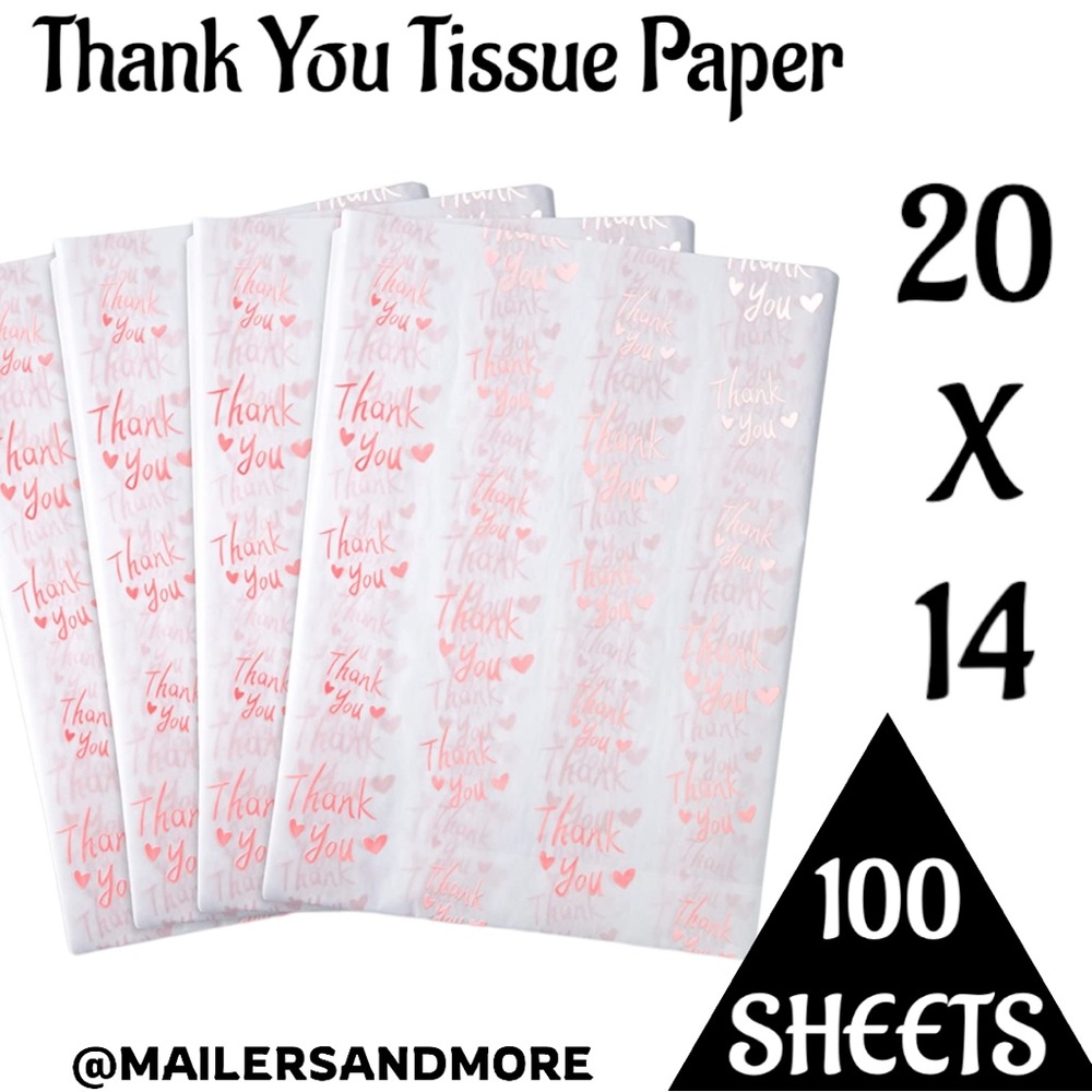 100 Pink Thank You Tissue Paper Sheets, 14x20 PRICE IS FIRM - Picture 2 of 9